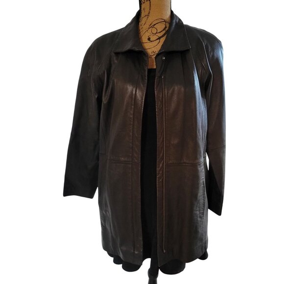 NYC Whet Blu Smooth Mid- Length Leather A-Line Jacket /Coat- M - Picture 5 of 13